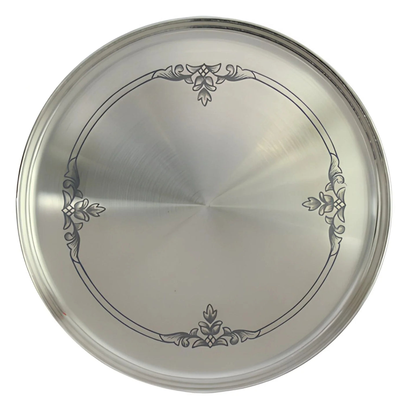 Rundes Silbertablett 925 Silber Niello — polierte Fläche mit dunklem Ornament-Rand, Teil des Bierkrug-Sets