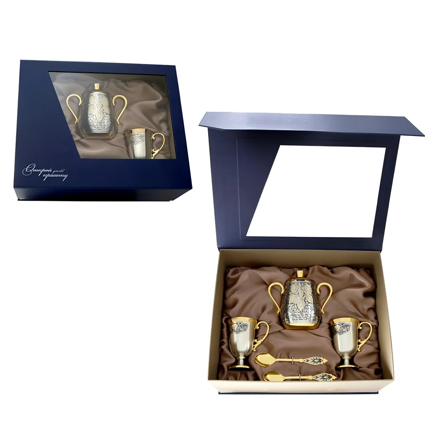 Kaffeeservice Hopfen – 925 Silber & Vergoldung, Set mit Zuckerdose