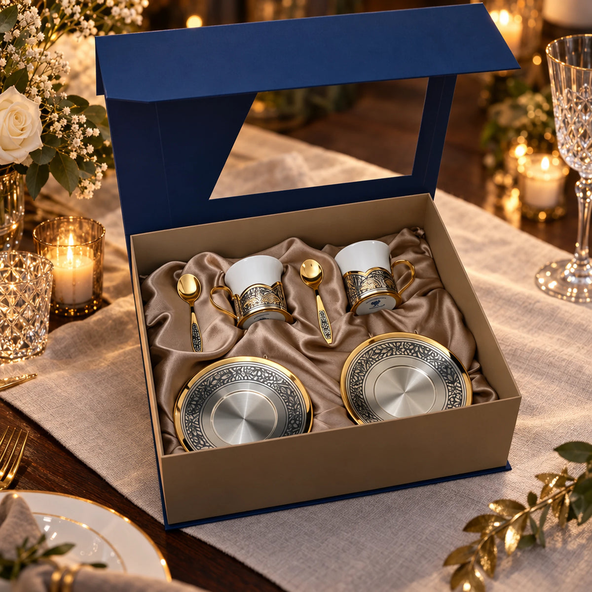 Kaffeeservice 925 Silber vergoldet Hopfen 6-teilig in der Geschenkkassette — Lifestyle-Setting