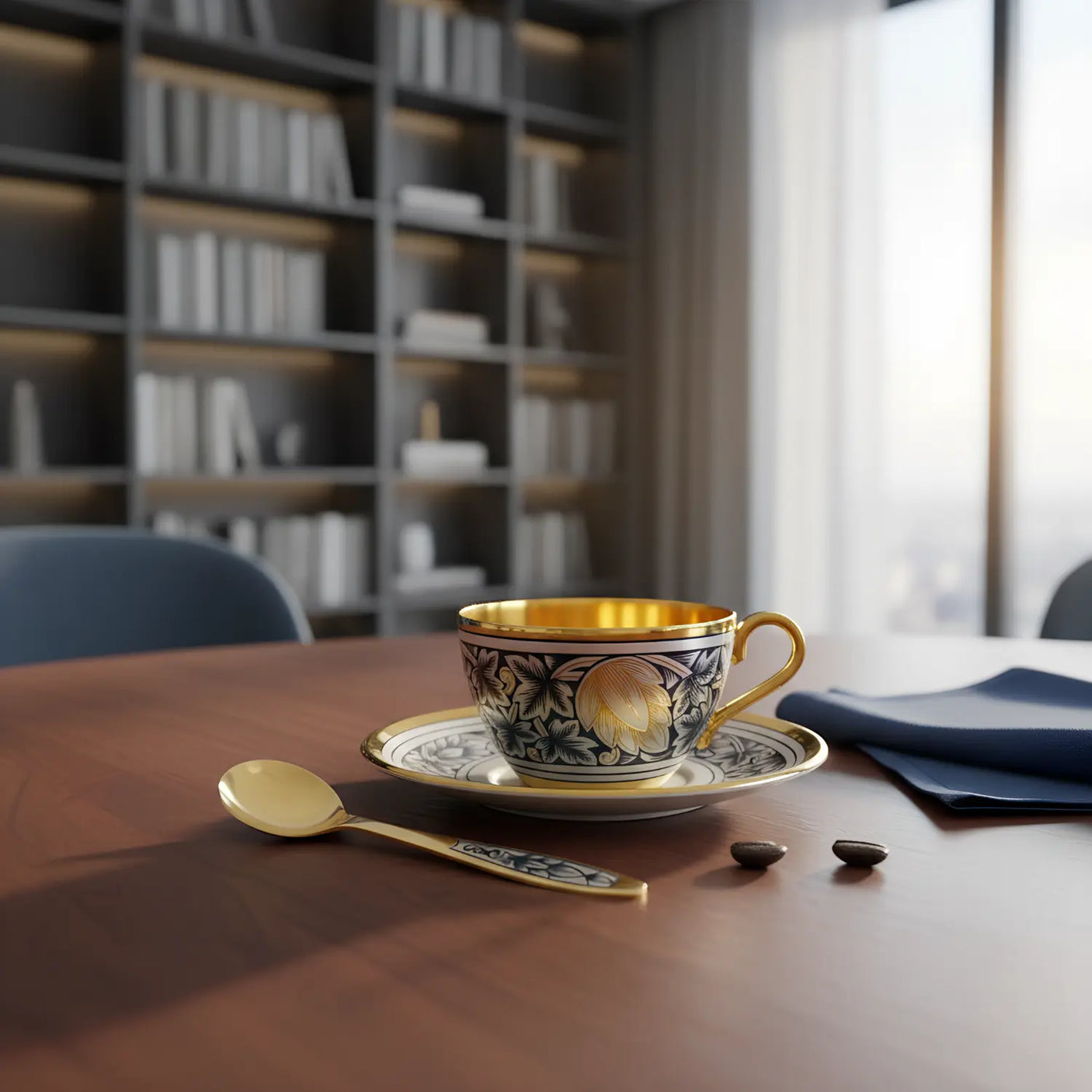 Kaffeetasse Hopfen 925 Silber – Niello & Vergoldung | Luxus - Set