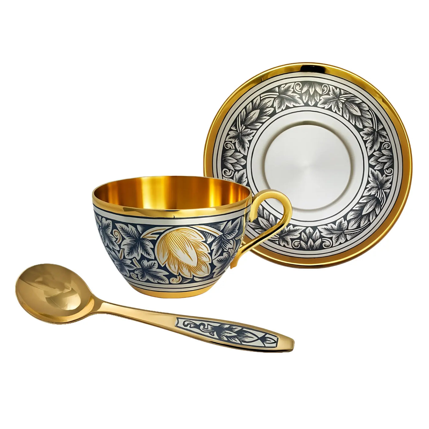 Kaffeetasse Hopfen 925 Silber – Niello & Vergoldung | Luxus - Set