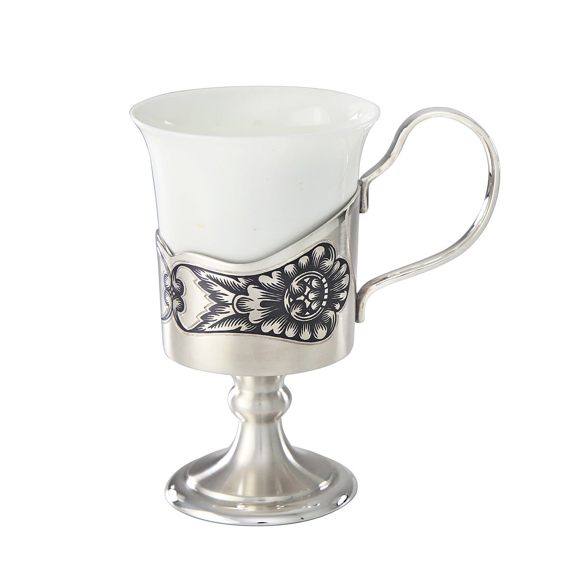 Kaffeetasse Porzellan Silber Niello Gourmet detailreich verziert Geschenkidee.