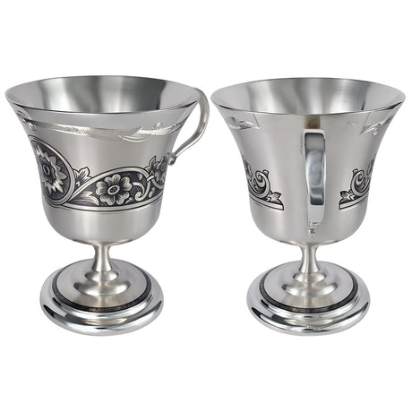 Zwei edle Kaffeetassen Set aus 925er Silber mit einzigartiger Niello-Verzierung.