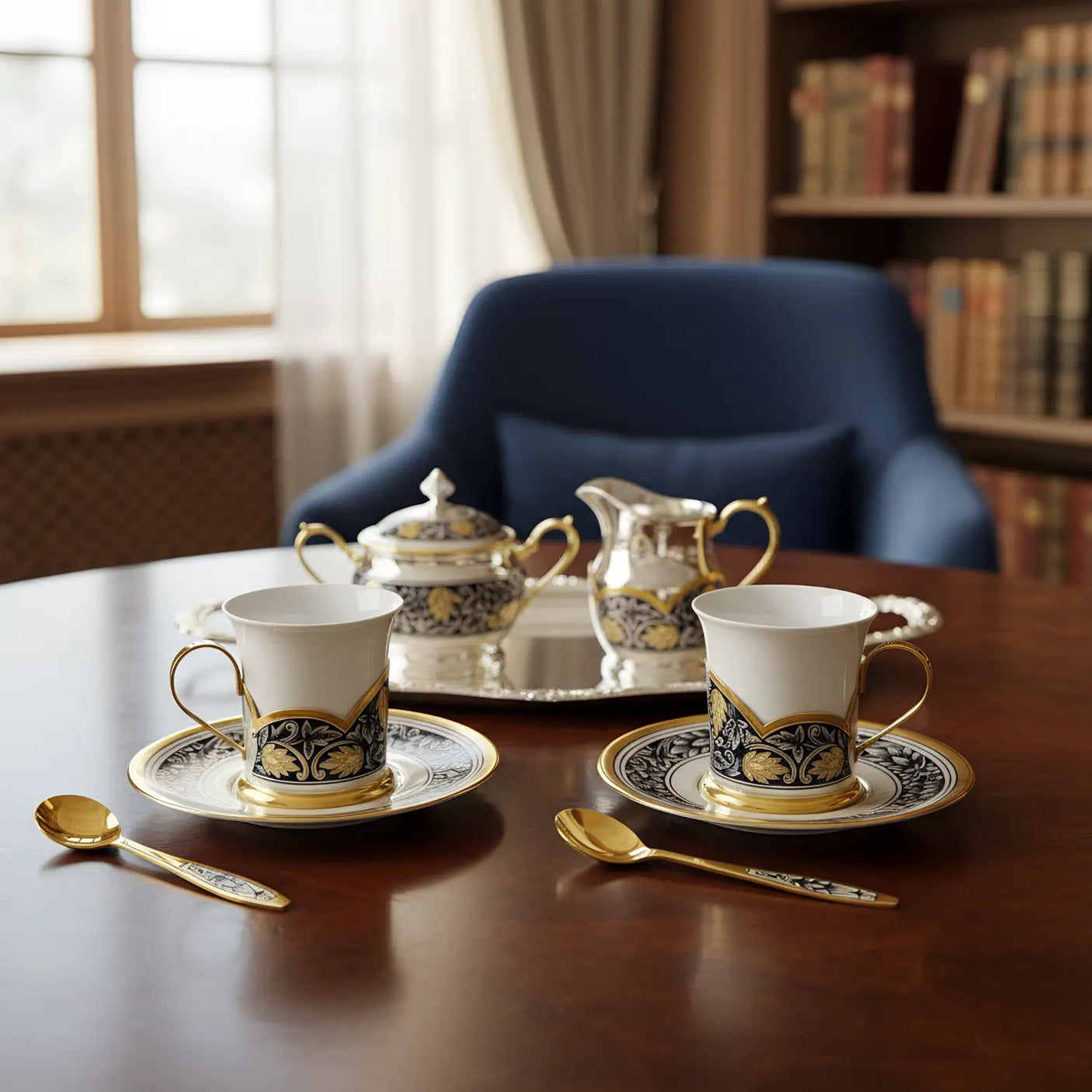 Kaffeetassen 2er Set Hopfen 925 Silber & Porzellan – für 2 Personen