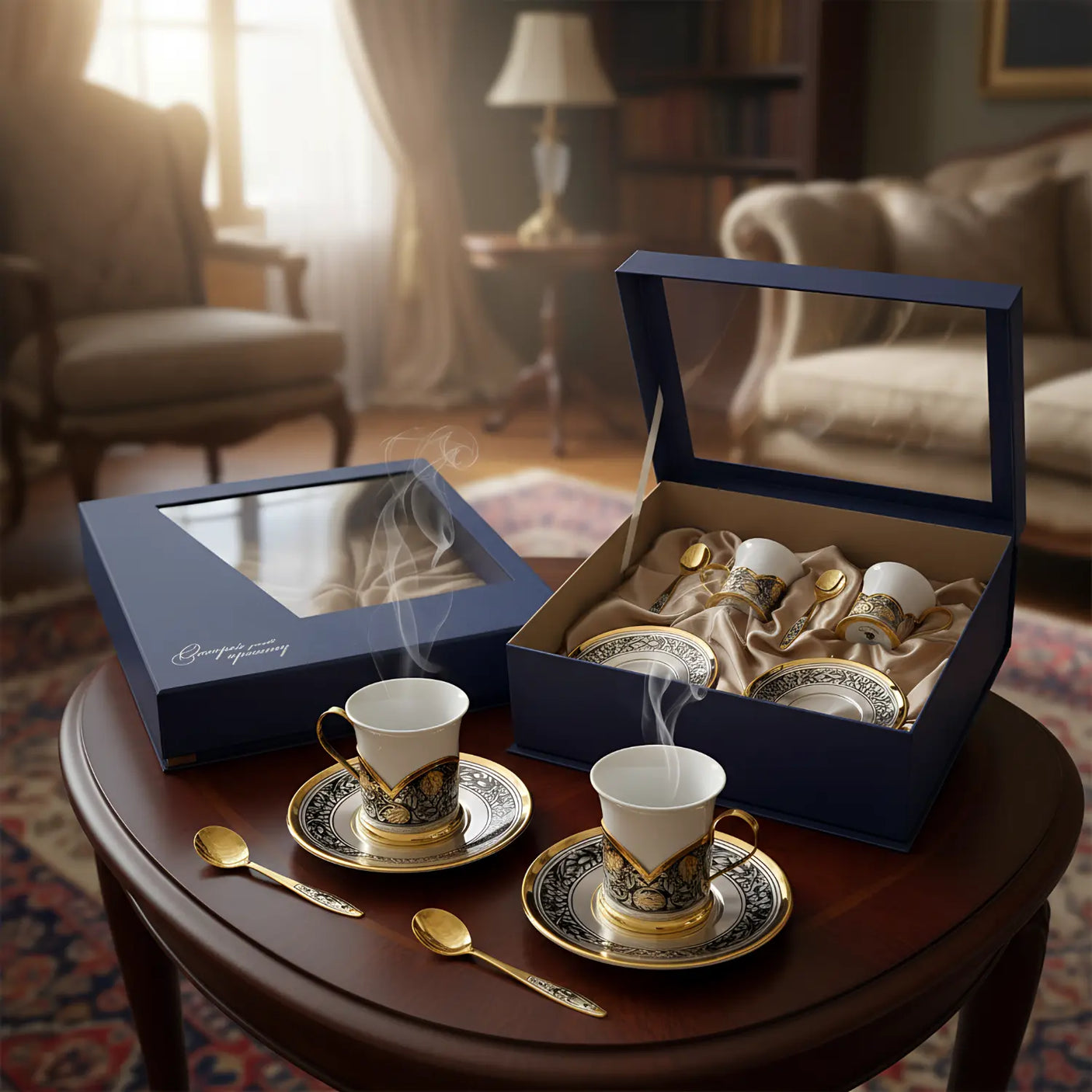 Kaffeetassen 2er Set Hopfen 925 Silber & Porzellan – für 2 Personen