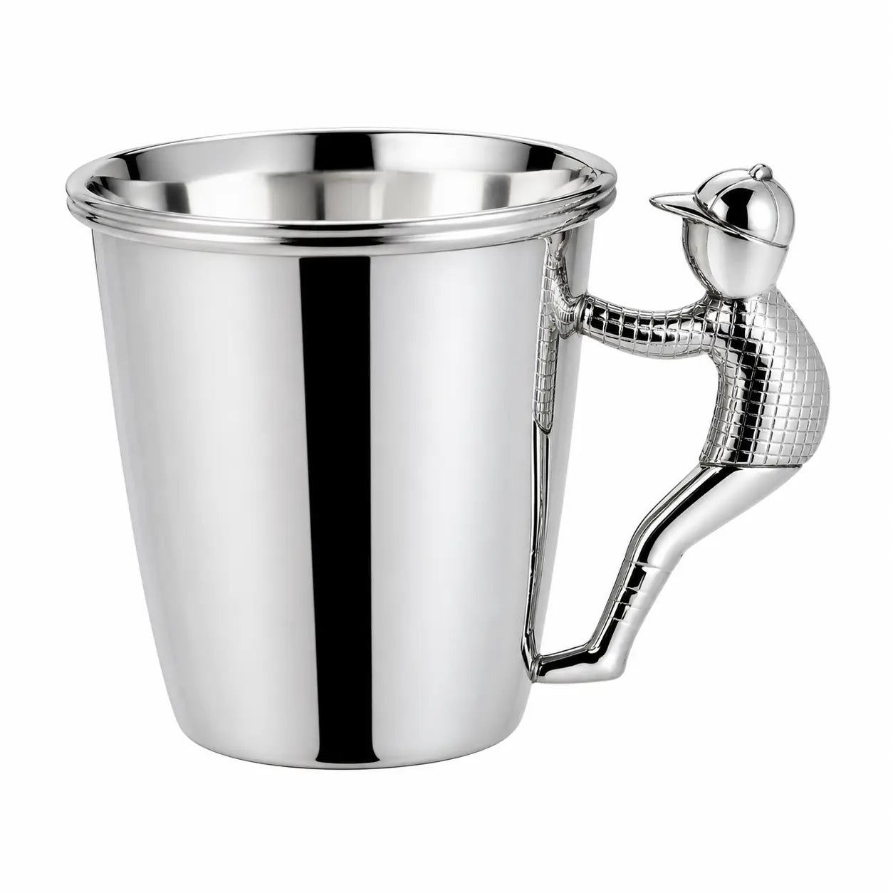 Kinderbecher 925 Silber mit Jungenfigur und Basecap, Gravur möglich, Taufgeschenk Junge freigestellt