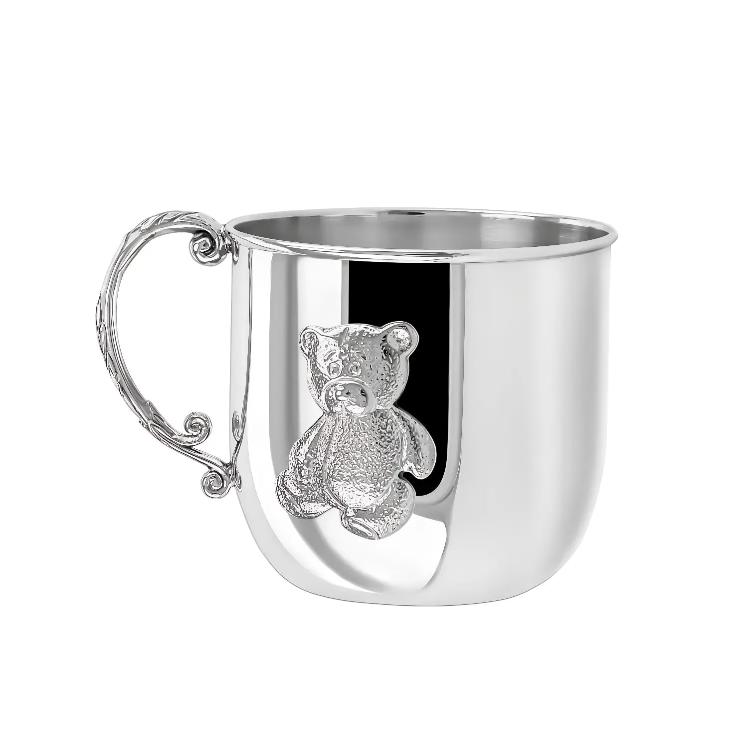 Baby Geschenkset 925 Silber Teddybär – Tasse, Löffel, Teller (3‑teilig)