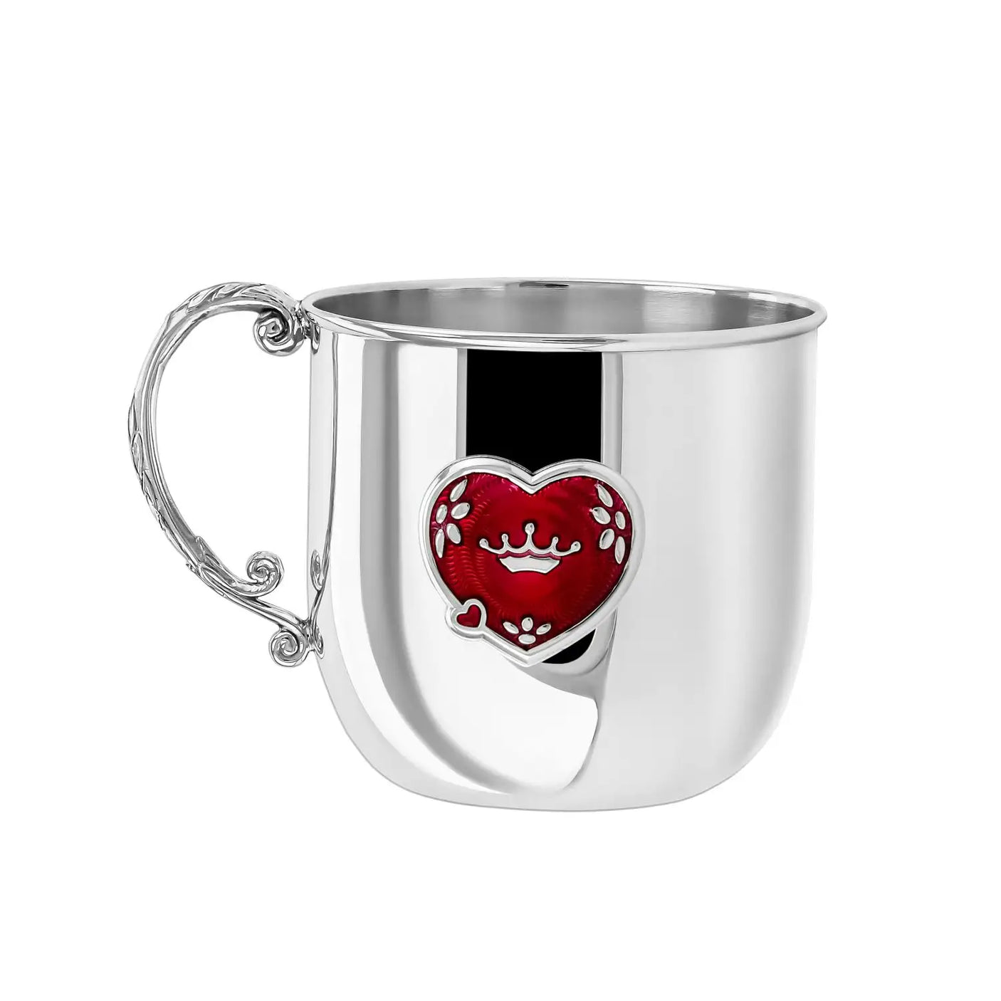 Kinderbecher 925 Silber mit Herz-Design in roter Emaille und Vergoldung – edles Babygeschenk.