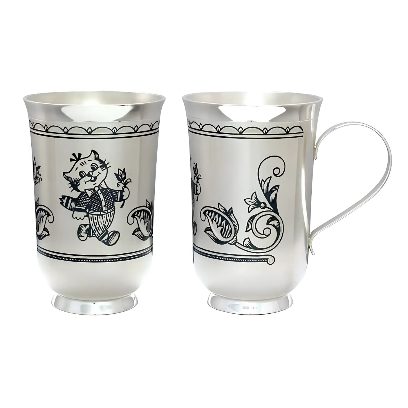 Kinderbecher "Kater" 120ml - 925 Silber Niello - Verzierung