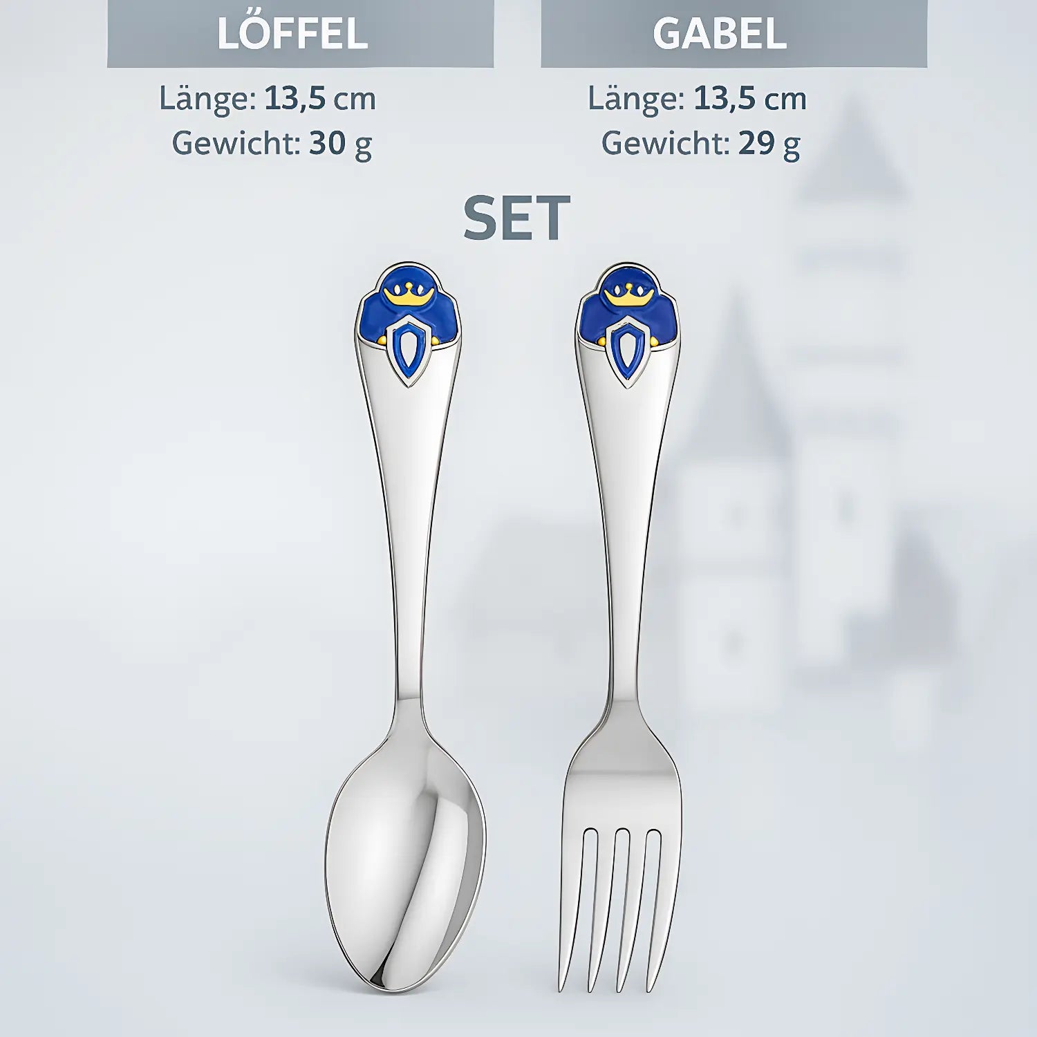 Kinderbesteck Set „Prinz“ – 2 - teilig, Silber 925 mit Emaille