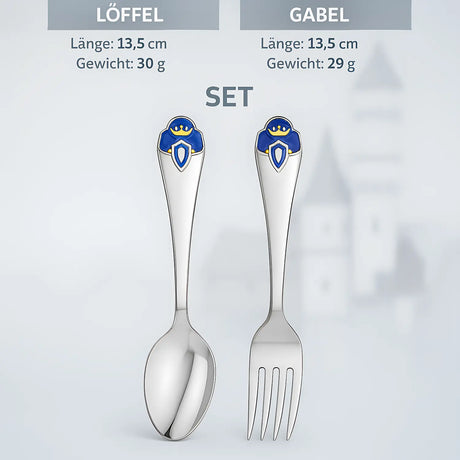 Kinderbesteck Set „Prinz“ – 2 - teilig, Silber 925 mit Emaille