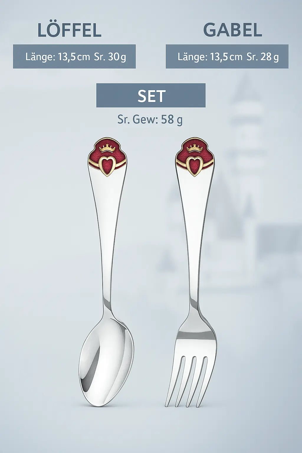 Kinderbesteck Set „Prinzessin“ – 2 - teilig, Silber 925 mit Emaille