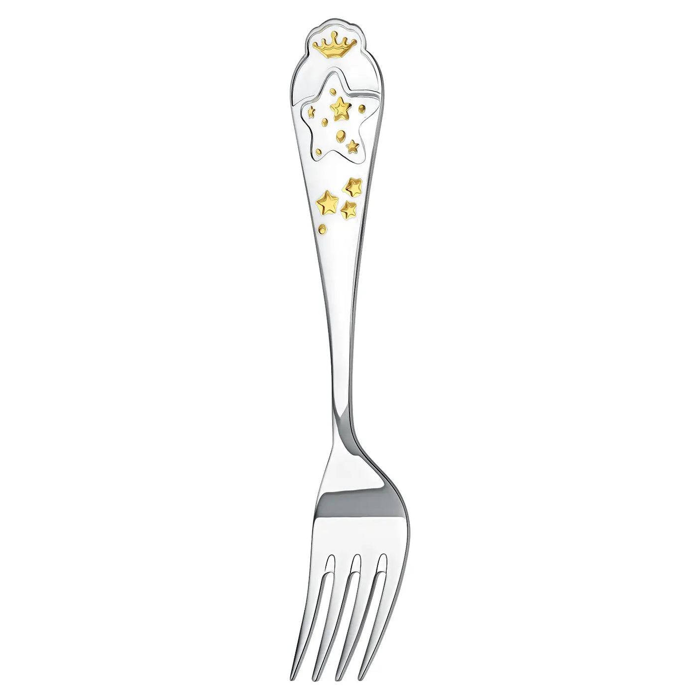 Kindergabel Sterne Gold mit Vergoldung, 925 Silber – festliches Geschenkset für Babys.