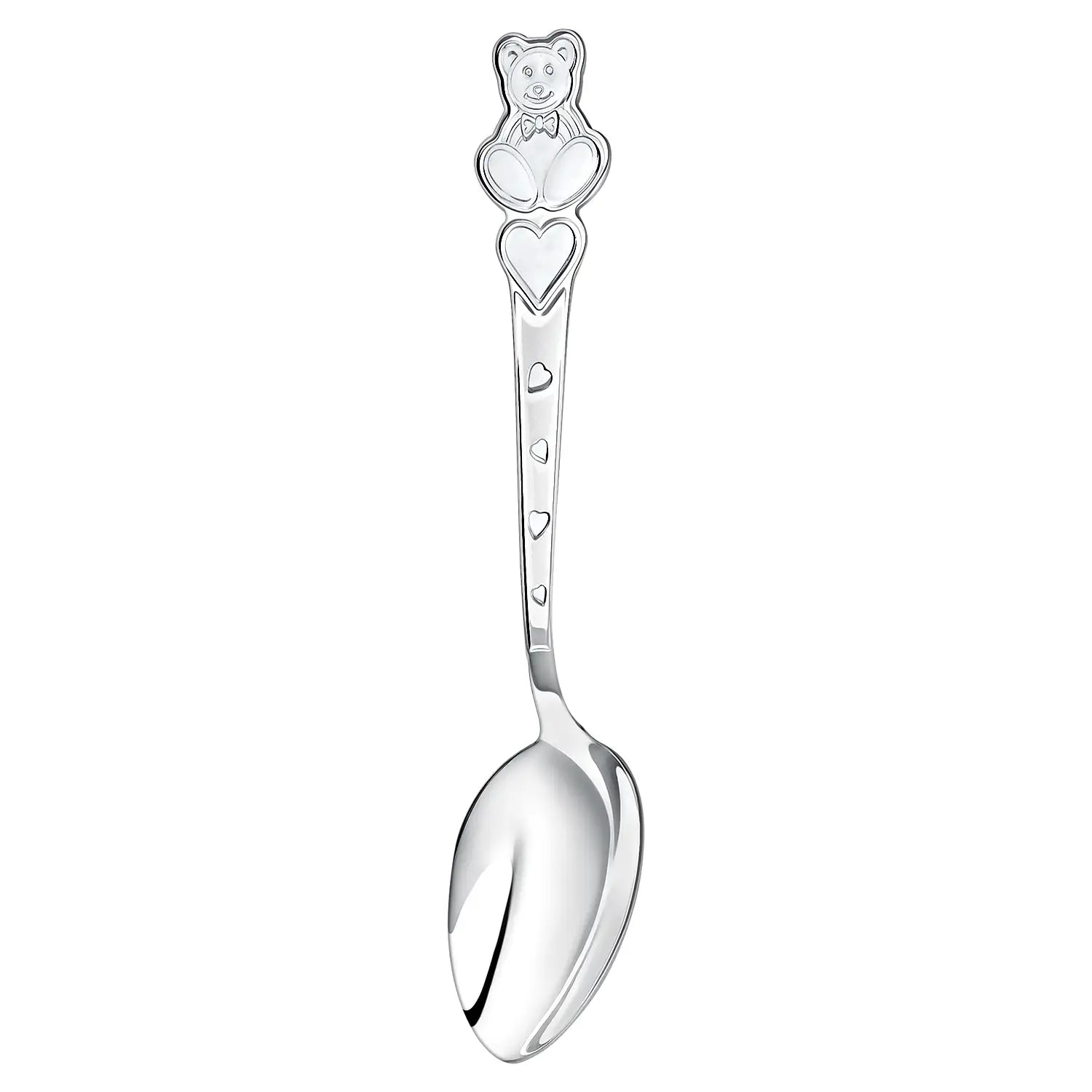 Kinderlöffel Silber 925 mit Teddybär- und Herzmotiv – Teil eines hochwertigen Bestecksets für Kinder.