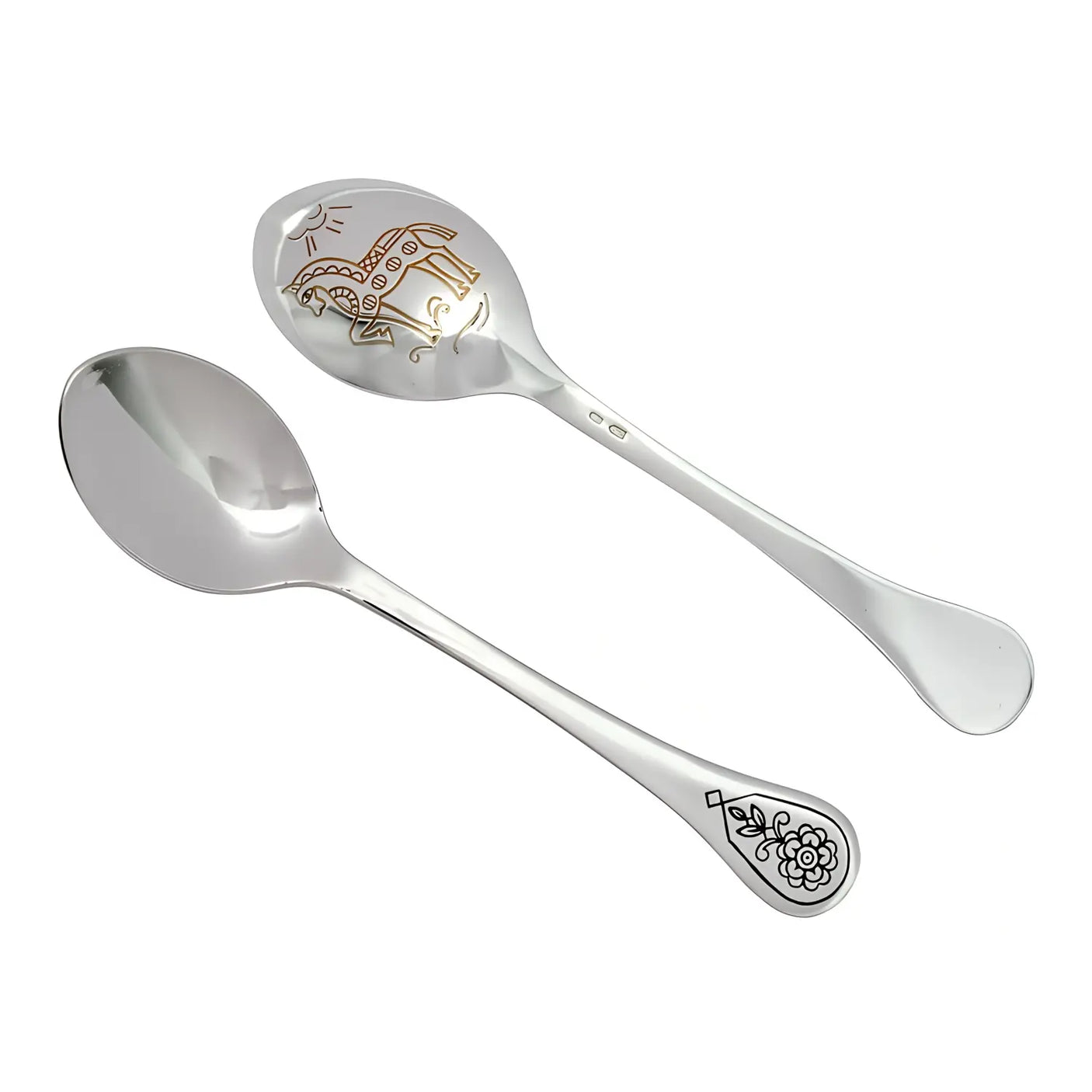 Kinderlöffel 925 Silber – Niello Pferd Gold | Tauf - & Geburtsgeschenk