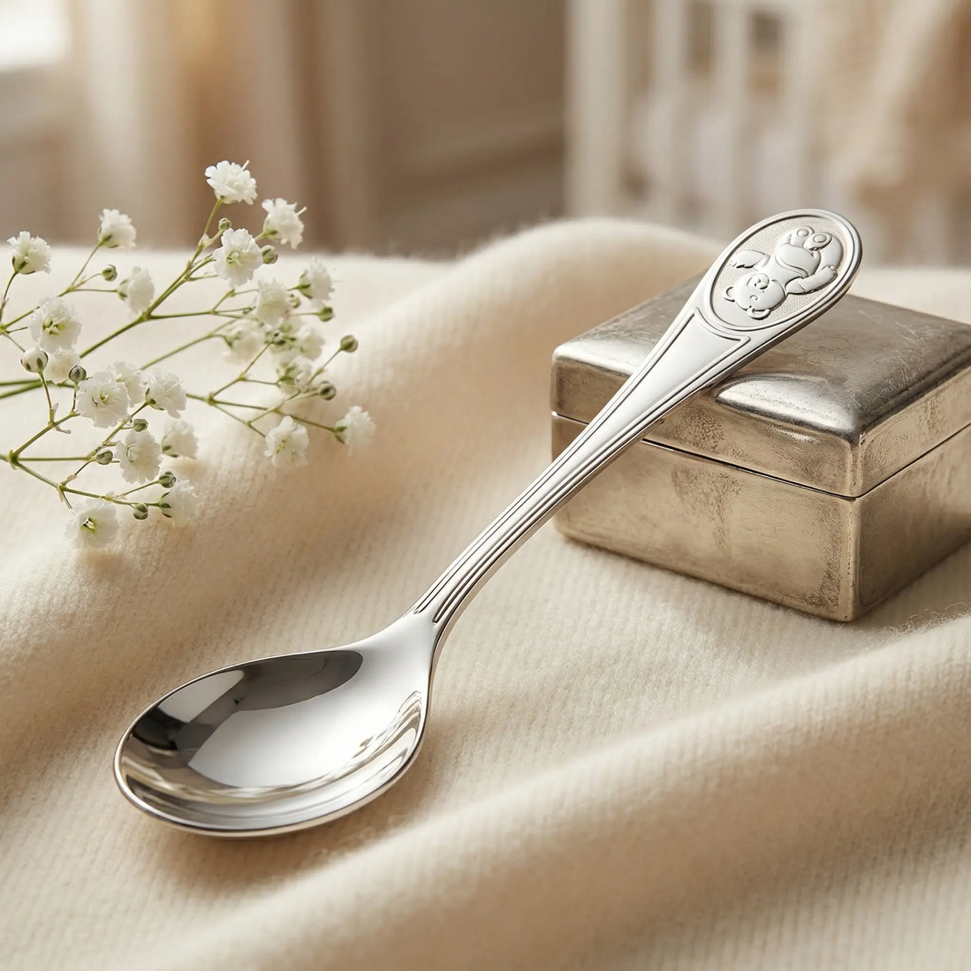 Kinderlöffel 925 Silber Teddybär mit Gravur - Option