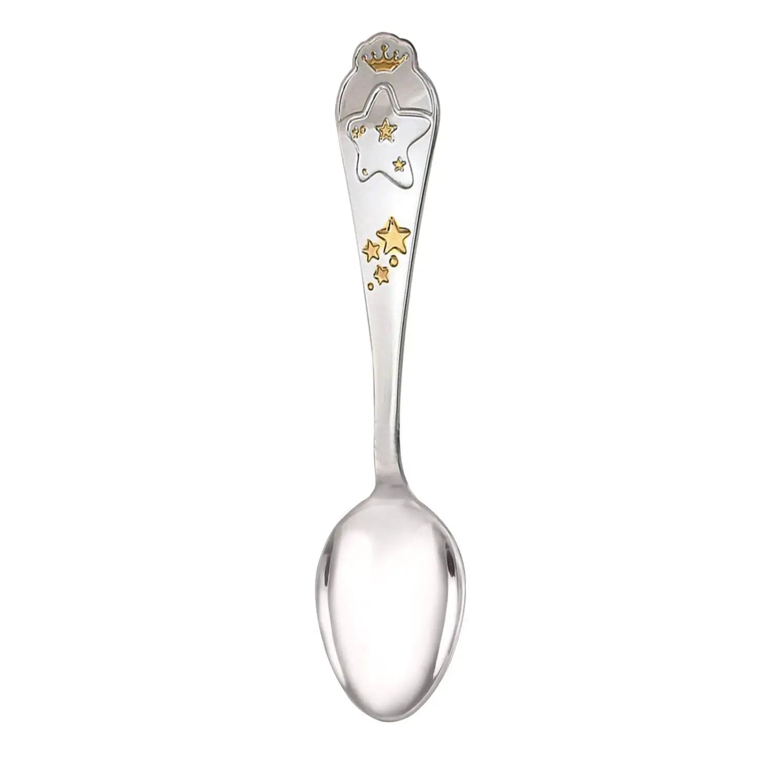 Kinderlöffel 925 Silber vergoldete Sterne Babybesteck Taufgeschenk personalisiert gravierbar.