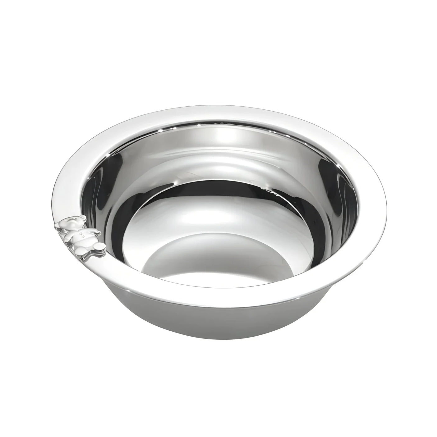 Kinderschale 925 Silber Teddybär — polierte runde Silberschale mit kleinem Teddybär-Relief am Rand, Geschenk zur Taufe