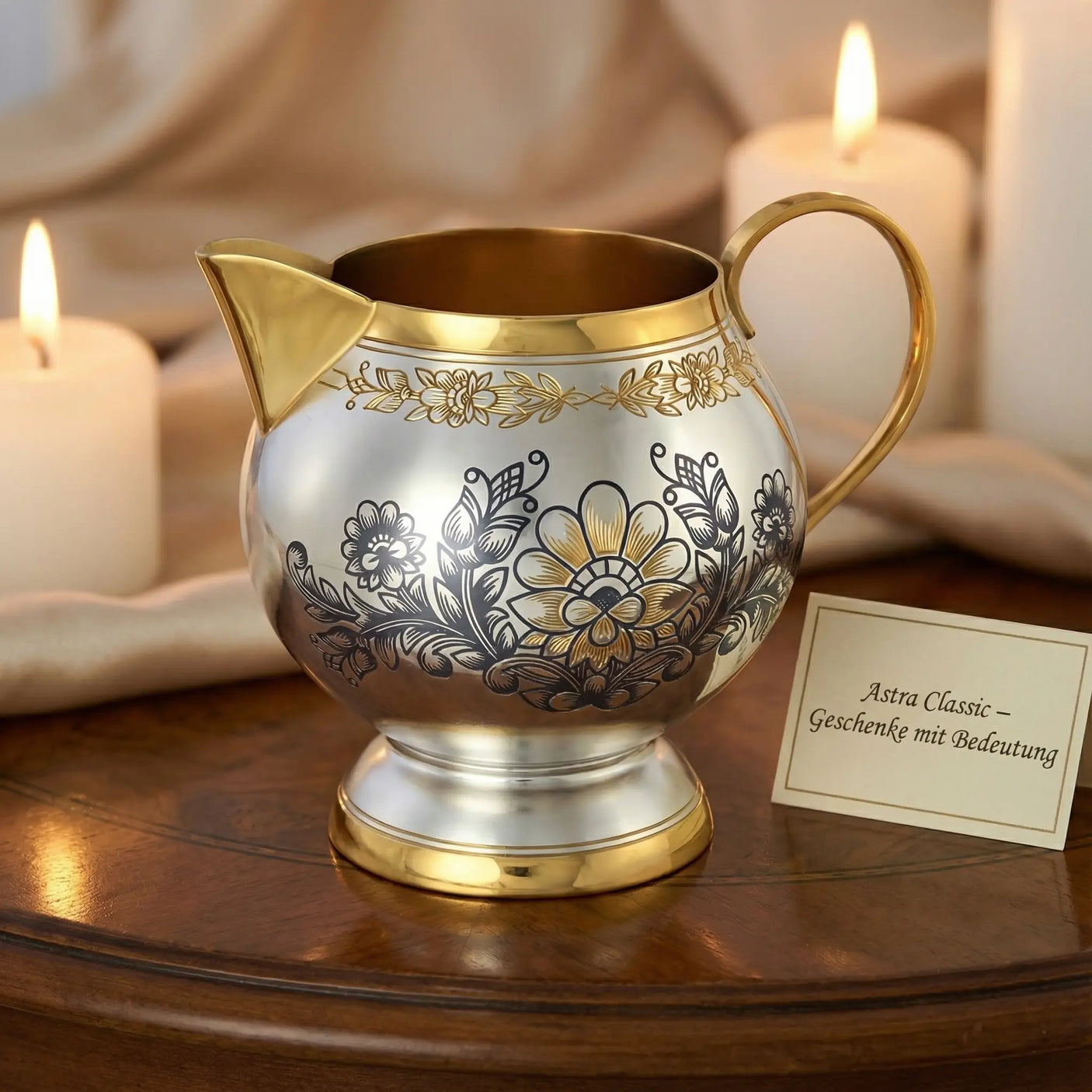 Milchkännchen 925 Silber vergoldet Niello | Astra Classic | 220 ml