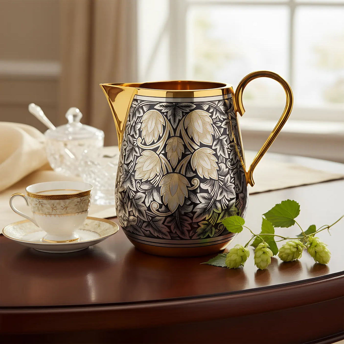 Milchkanne 925 Silber vergoldet – Kollektion „Hopfen“ historisches Design (1969)