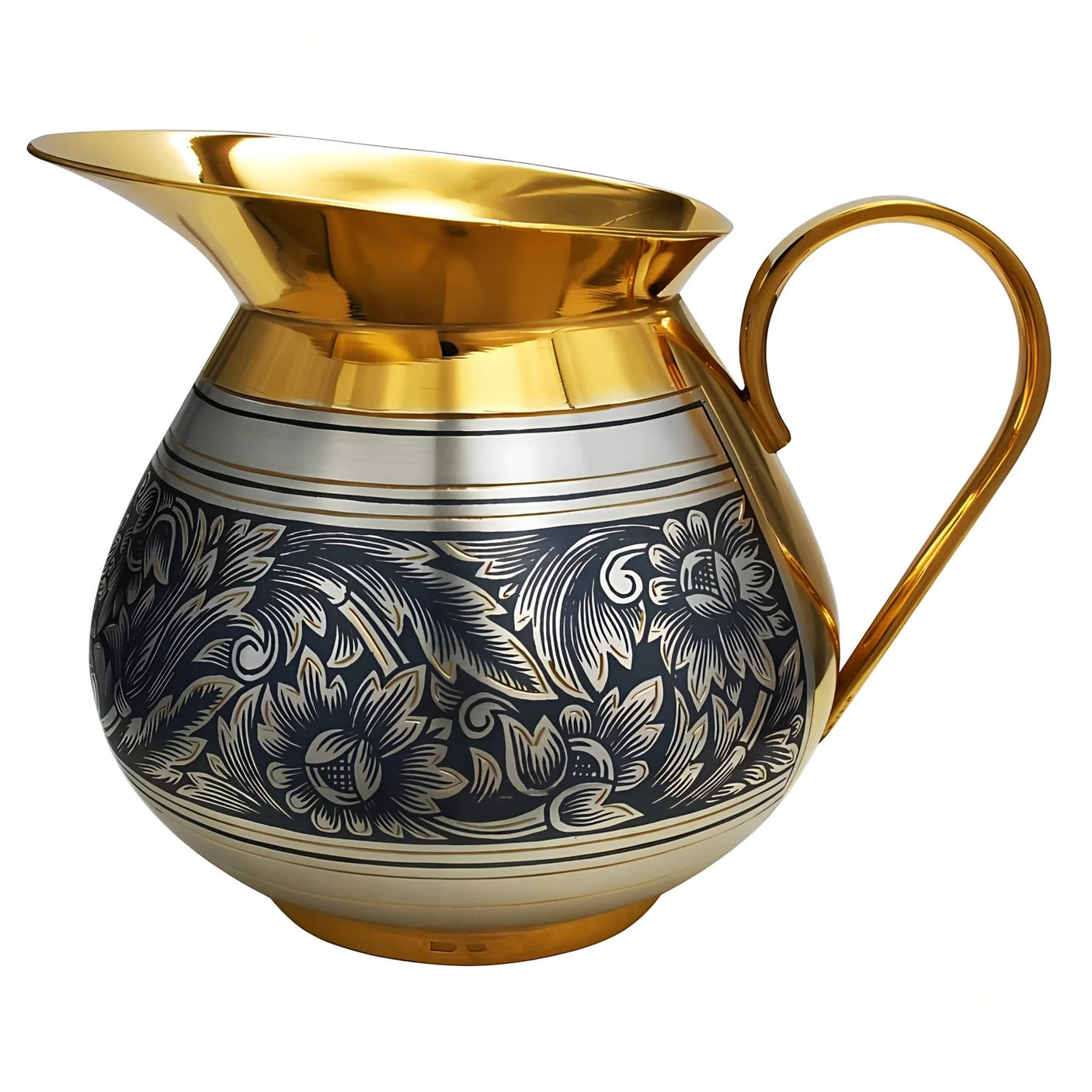 Milchkännchen 925 Silber vergoldet Niello Botanica mit dunklem Blütenband und Goldhenkel — Teeservice, festlich