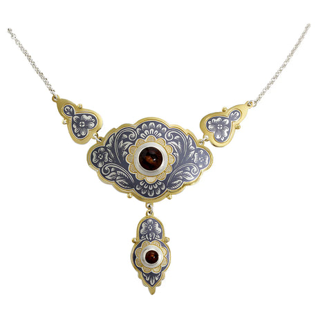 „Chara“ – Nielloa Collier mit Obsidian & Goldakzenten