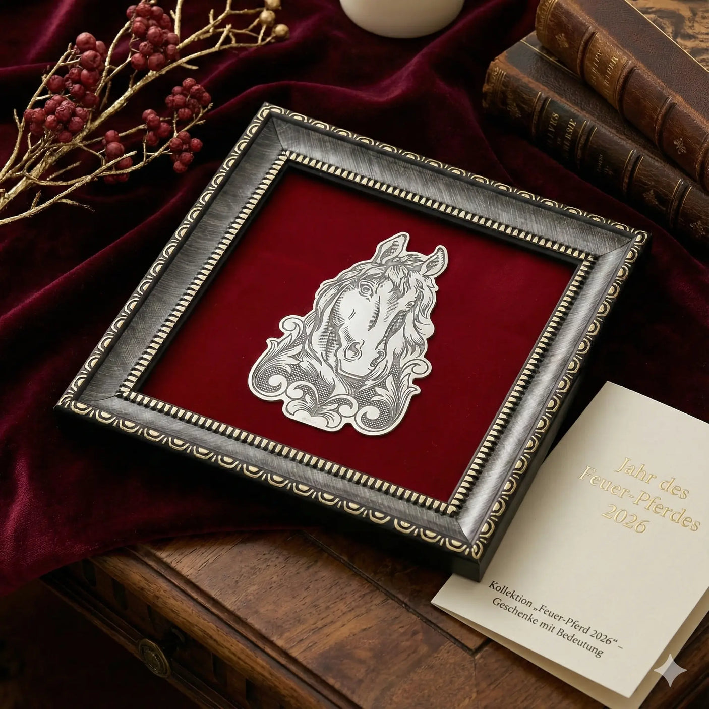 Wandbild "Silbernes Vermächtnis" - Pferd in 925er Niello-Silber