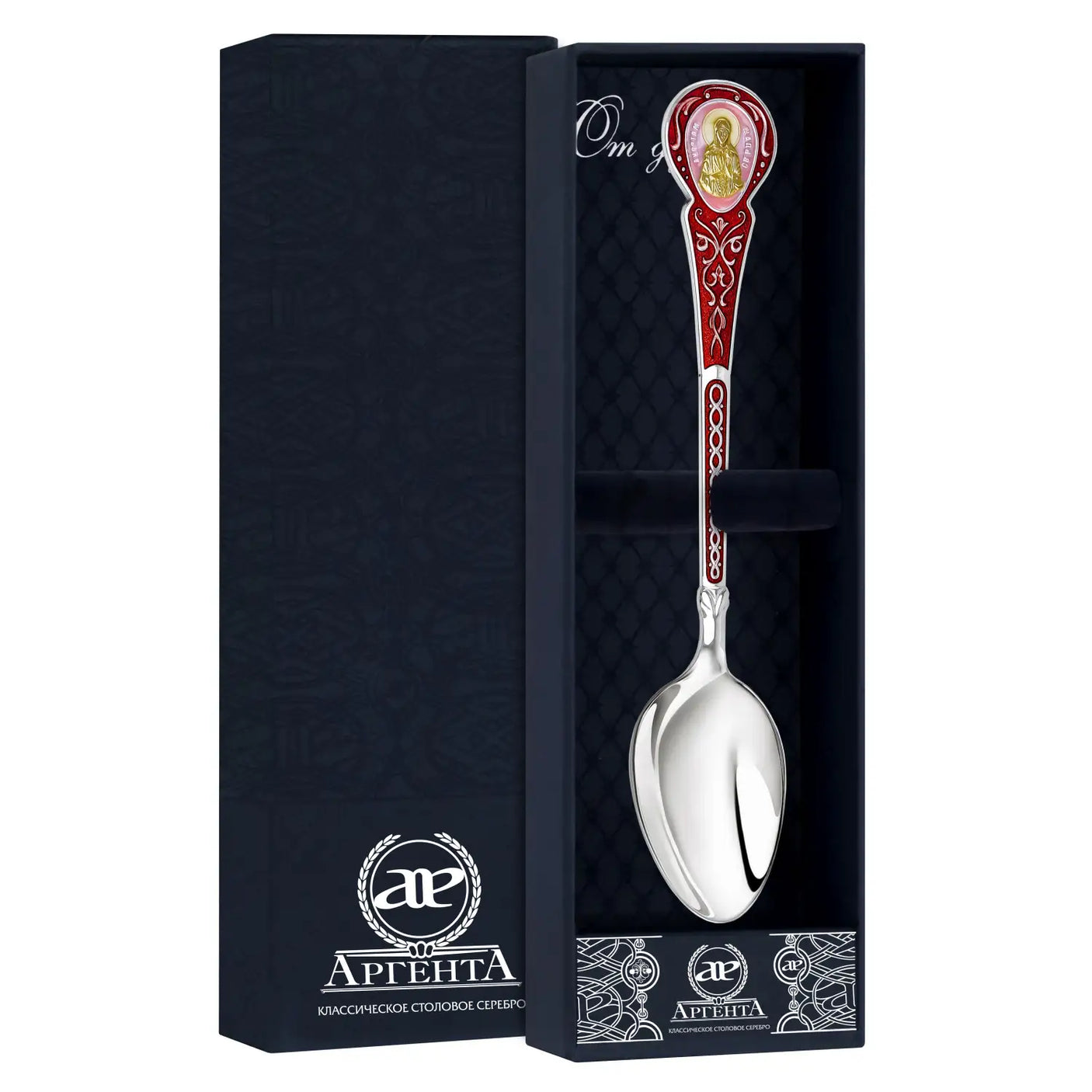 Tauflöffel 925 Silber „Heilige Matrona von Moskau“ – Rot - Emaille & Gold