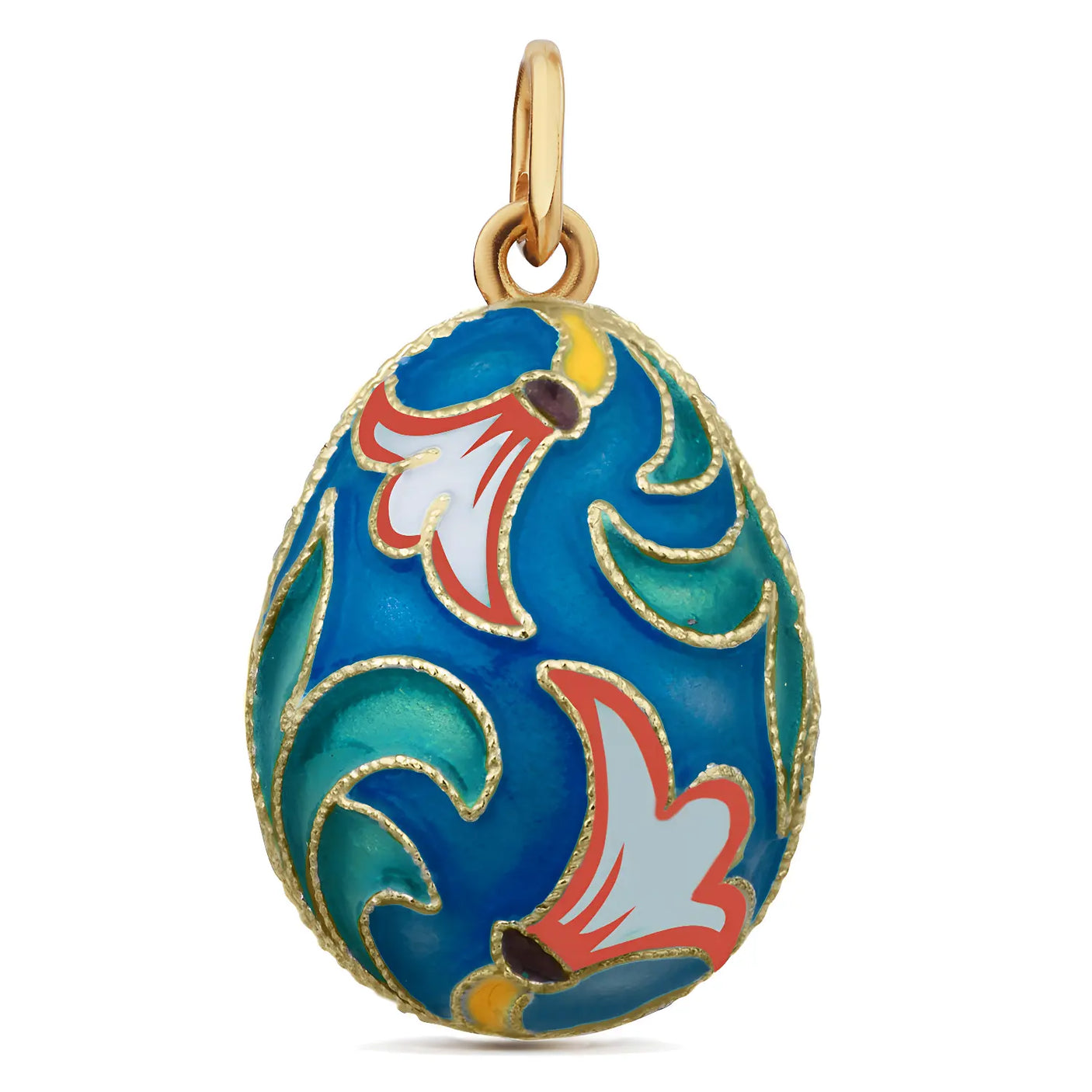 Osteranhänger Blume – Blaugrüne Emaille, vergoldet