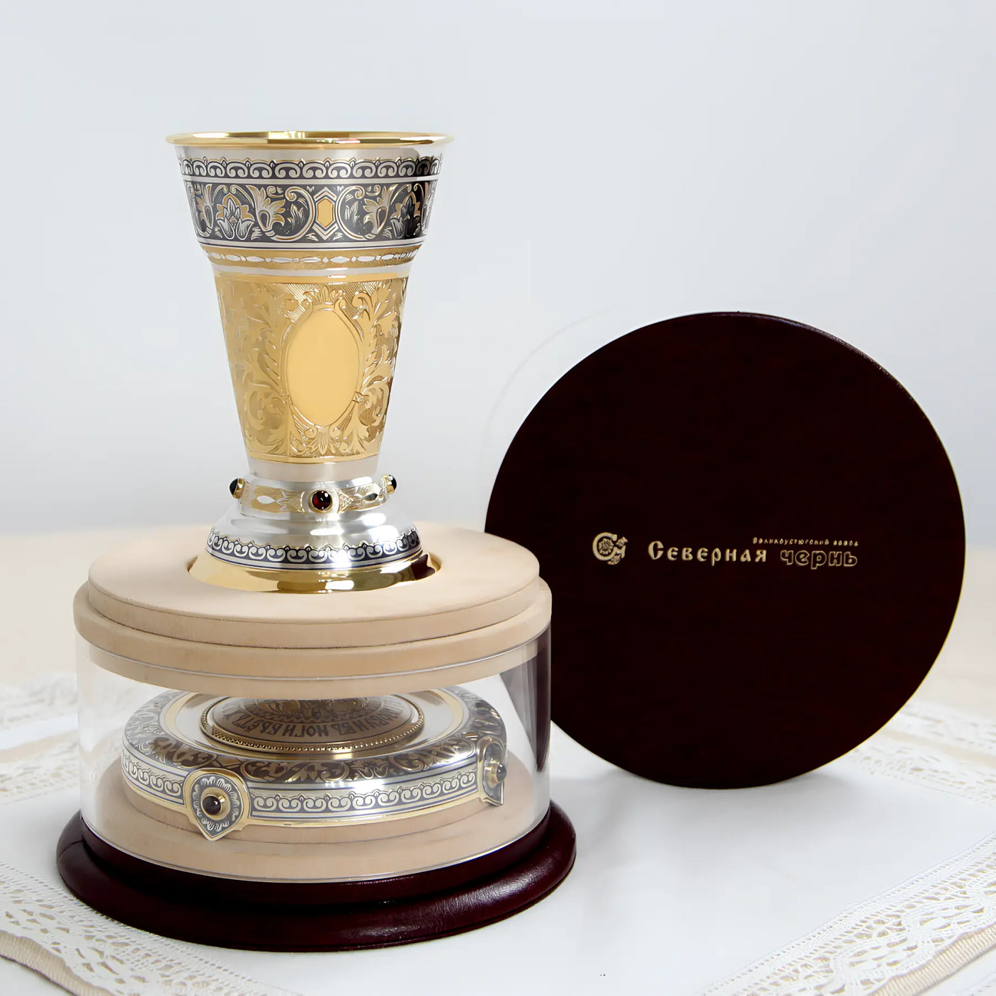 TSAR - Pokal 925 Silber Niello Repoussé — Met - Trinkspruch vergoldet