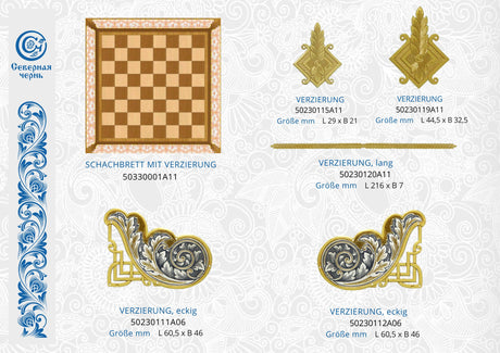 Schachbrett mit edlen Verzierungen aus 925 Sterling Silber, Niello und Gold – kunstvolle Luxusarbeit aus Russland.