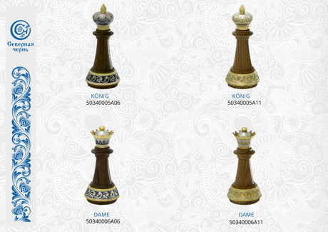 Handgefertigte Schachfiguren aus Edelholz mit 925 Silber, Niello und Goldverzierungen – kunstvolle Verarbeitung für Sammler