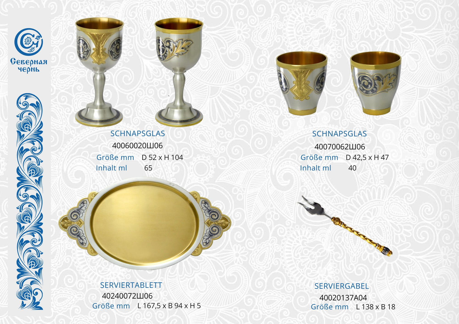Exklusive Schnapsgläser und Serviertablett mit 925 Silber, Niello und Vergoldung – Zubehör zum Schach-Minibar Set.