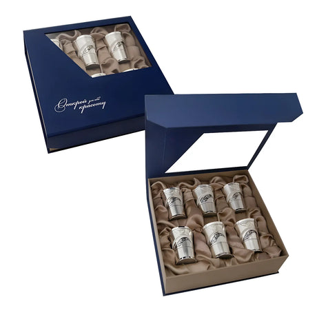 Schnapsgläser - Set 925 Silber Niello – 6 - teilig mit Geschenkbox