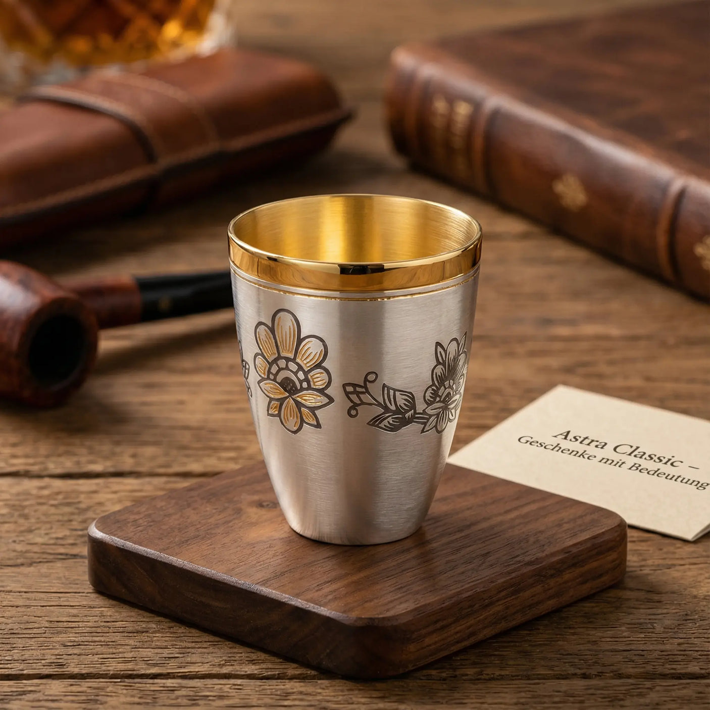 Schnapsservice Set 925 Silber vergoldet Niello | Astra Classic | 3 Teile