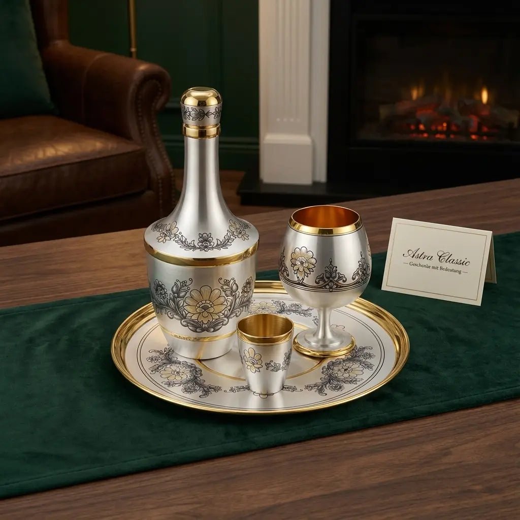 Schnapsservice Set 925 Silber vergoldet Niello | Astra Classic | 4 - teilig