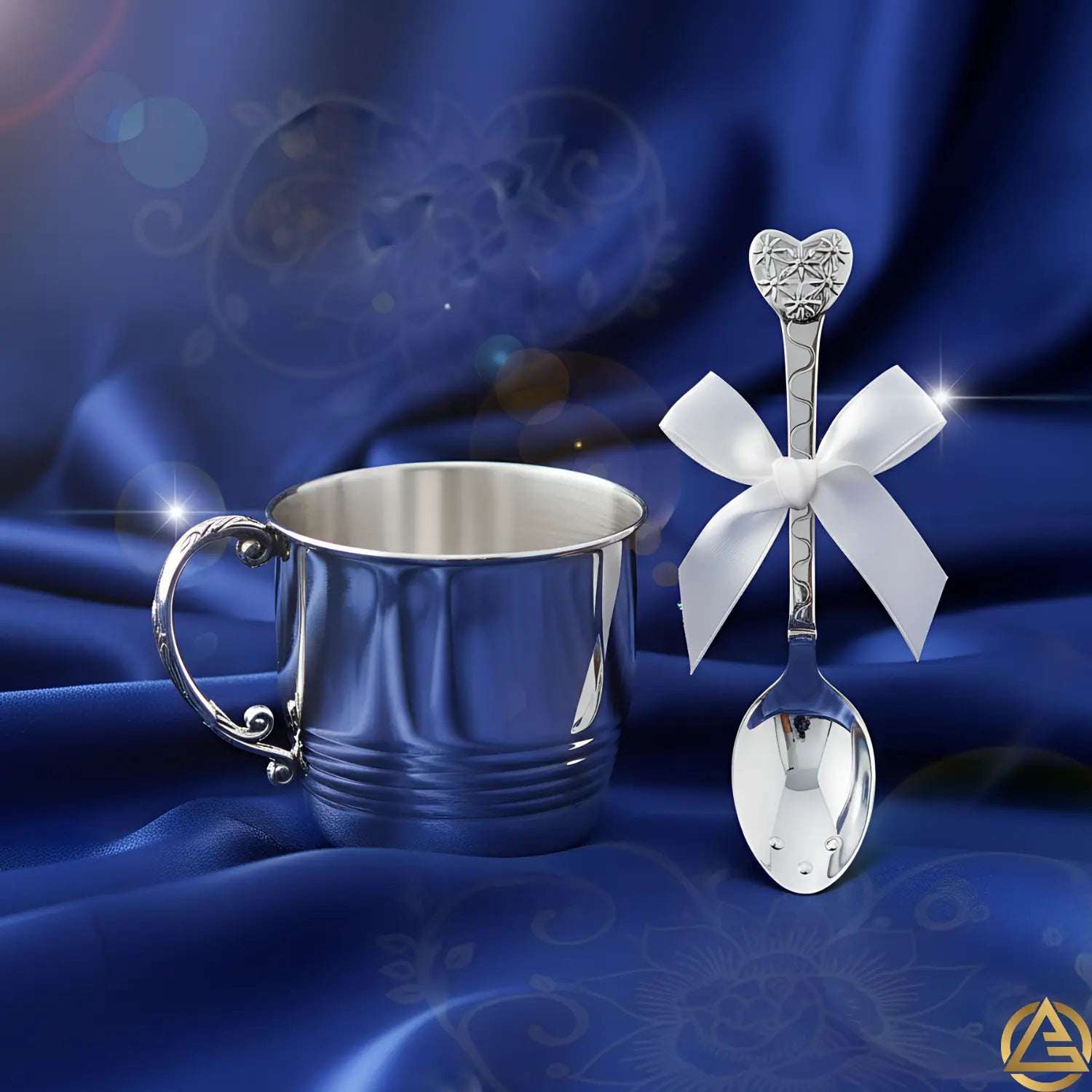 Baby Geschenkset 925 Silber Becher + Löffel Herz - Motiv mit Gravur