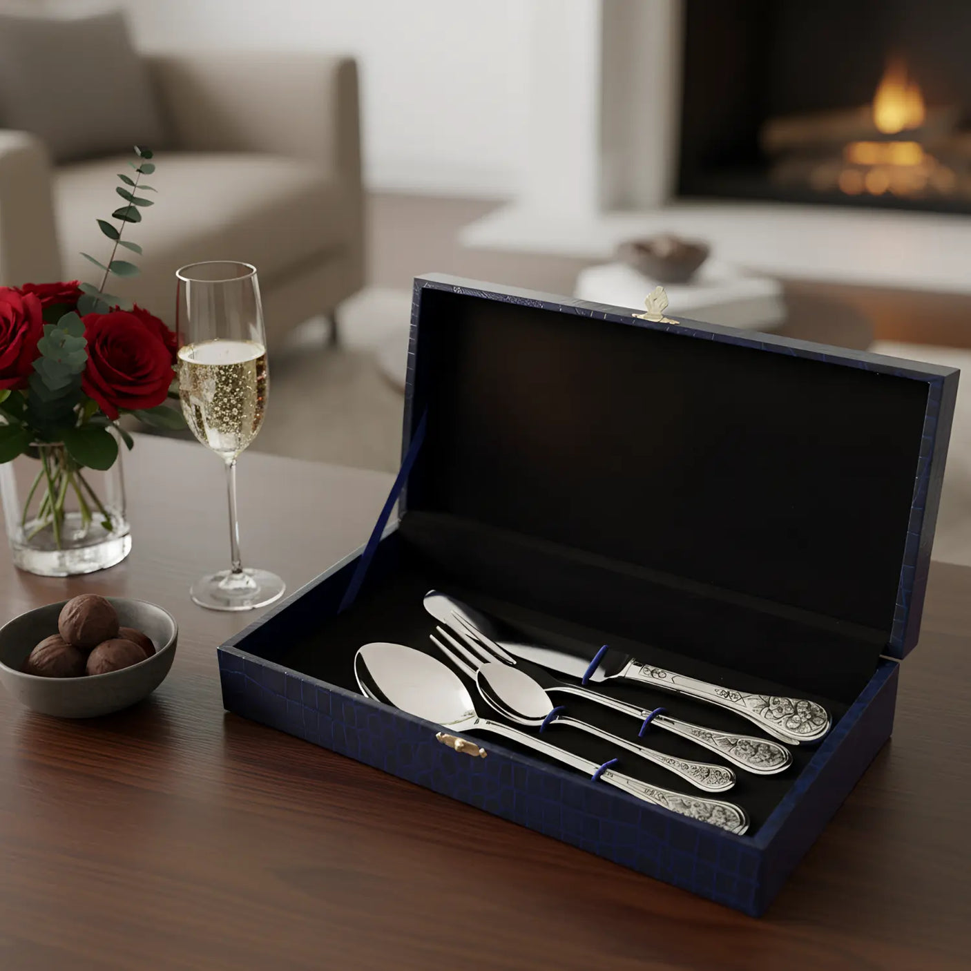 Silberbesteck Set Non - Gilded – 4 - teilig, 925 Silber, Niello