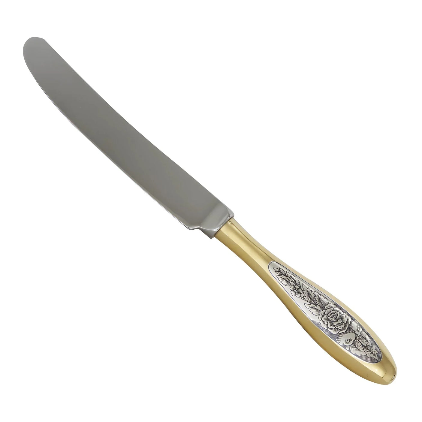 Menümesser aus dem Silberbesteck Set PROVENCE Gold mit vergoldetem Griff und Niello-Muster.