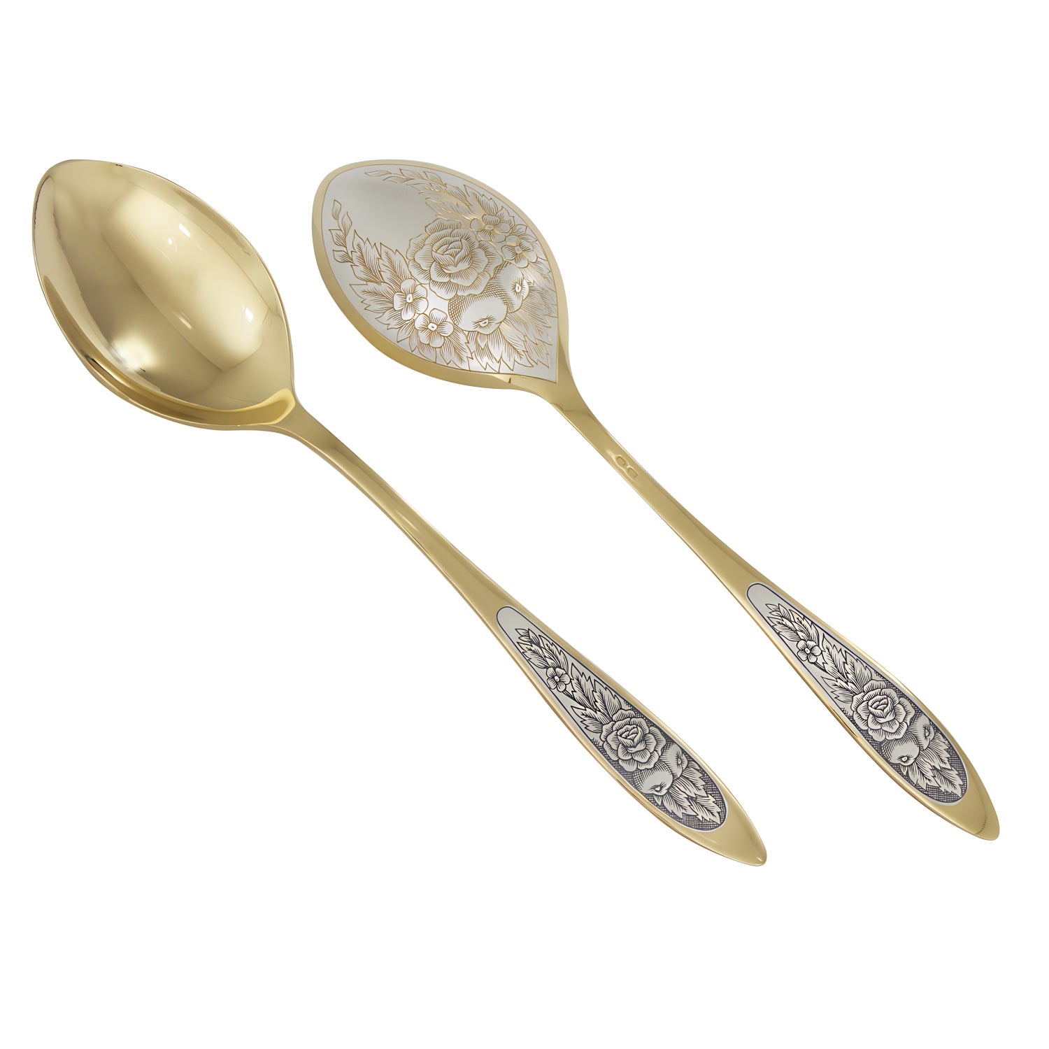 Menülöffel aus dem Silberbesteck Set PROVENCE Gold mit Gold-Finish und Niello-Gravur.