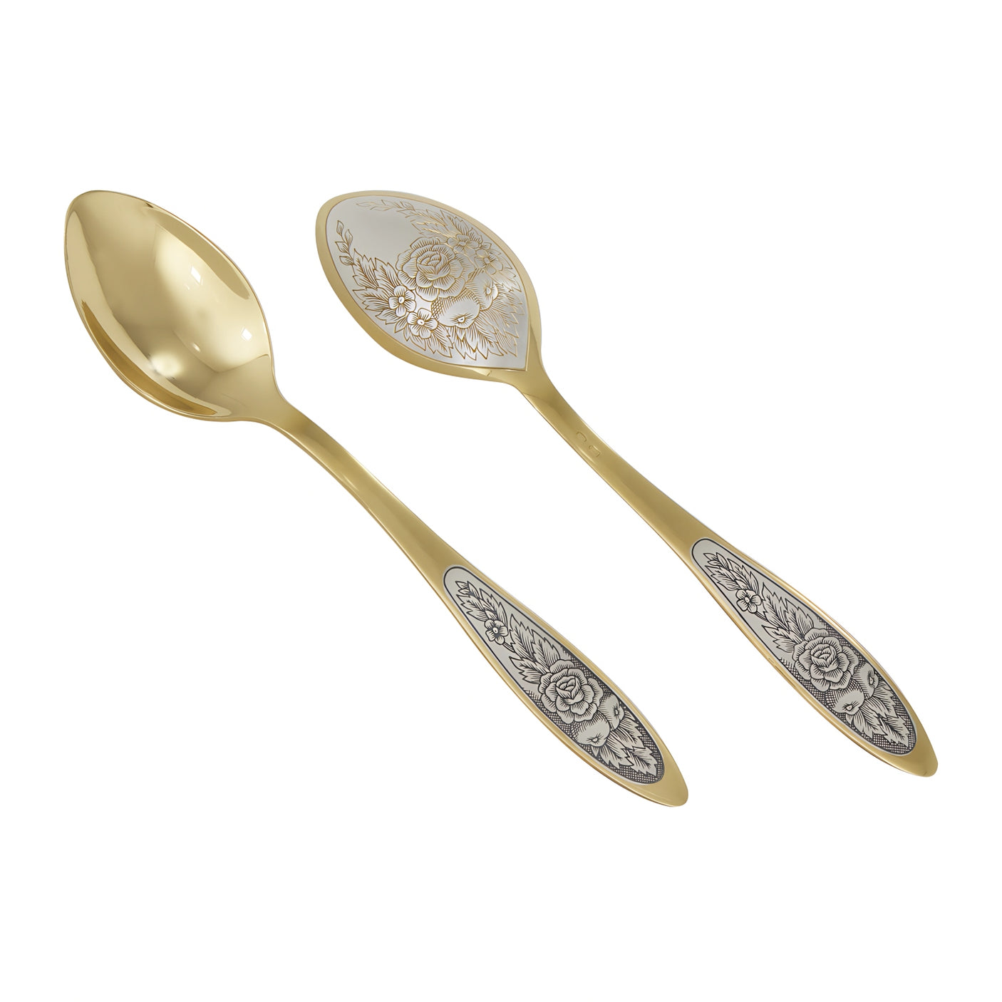 Teelöffel aus dem Silberbesteck Set PROVENCE Gold, vergoldet und mit feinem Niello-Muster.