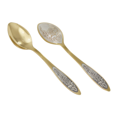 Teelöffel aus dem Silberbesteck Set PROVENCE Gold, vergoldet und mit feinem Niello-Muster.