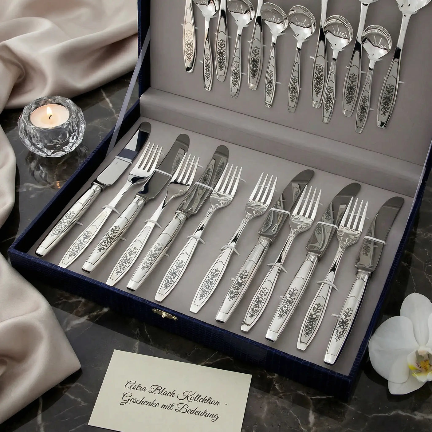 Silberbesteck Set 24 - tlg 925 Silber Niello | Astra Black