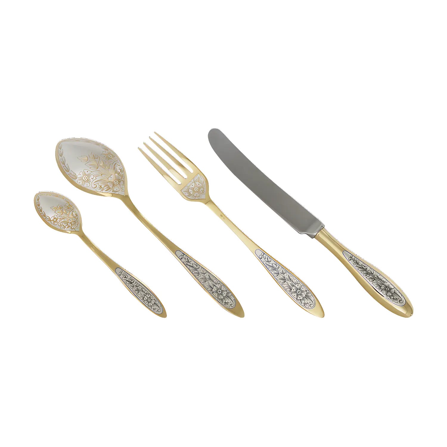 Silberbesteck Set aus 925 Silber Harmonie Gold 4 - teilig