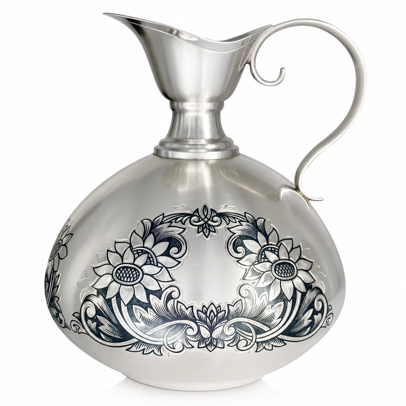 Silberkaraffe 925 Silber Niello Sonnenblume Amphora-Form als Sommergeschenk