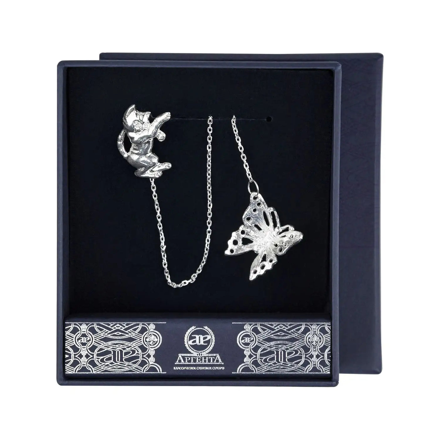 SilberKlar Wasser - Erfrischer an Kette „Katze & Schmetterling“