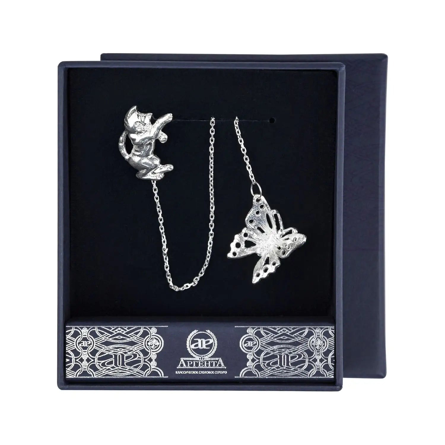 SilberKlar Wasser - Erfrischer an Kette „Katze & Schmetterling“