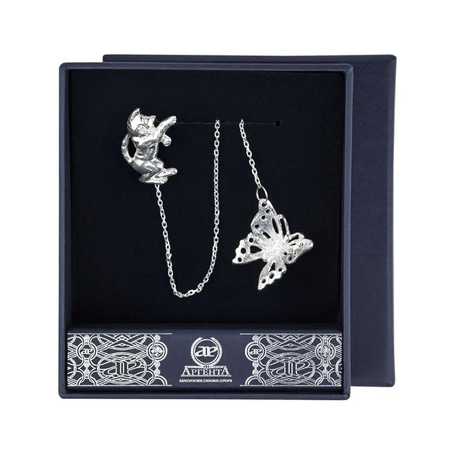 SilberKlar Wasser - Erfrischer an Kette „Katze & Schmetterling“