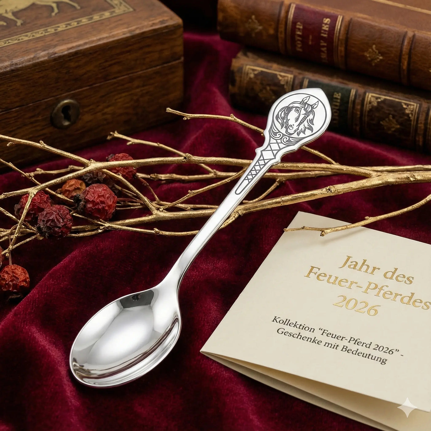 Silberlöffel "Zarengold" - Majestätisches Pferd in russischer Niello - Kunst