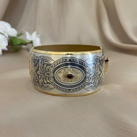 Schatulle „Diana“ – Luxus - Set aus Brosche, Armband & Handspiegel im Nielloa - Design